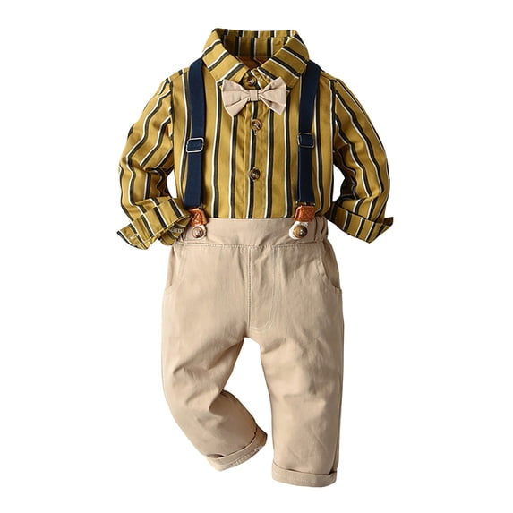 Tiijoy Boys Suit Long Sleeve Button-Down Shirt & Suspenders Pants Outfits