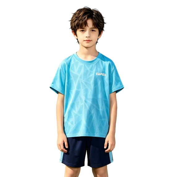 Tiijoy Boys Summer Athletic Outfits Quick Dry Short Sleeve T-Shirt Shorts Set, Sizes 13-14