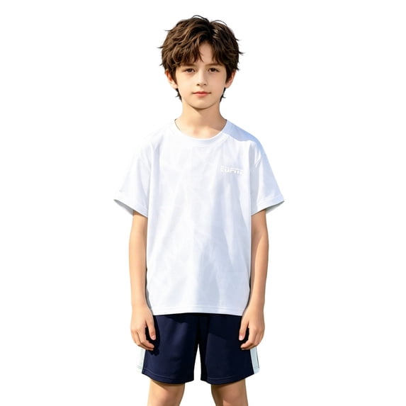 Tiijoy Boys Summer Athletic Outfits Quick Dry Short Sleeve T-Shirt Shorts Set, Sizes 13-14