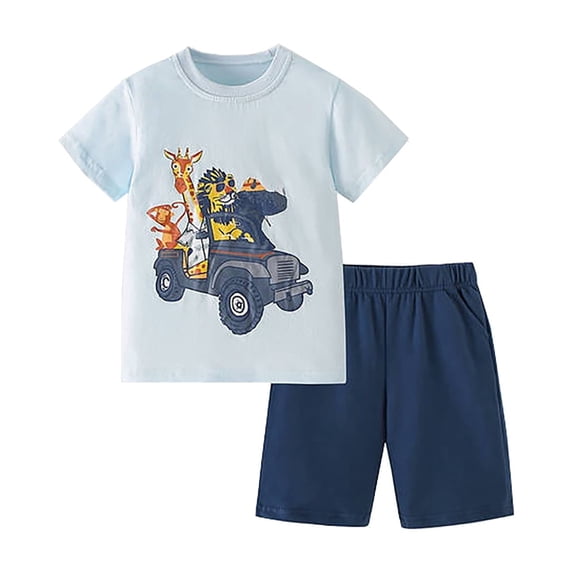 Tiijoy Boys Summer Casual Outfits Animal Graphic Short Sleeve T-Shirt Shorts Set, Sizes 3-4
