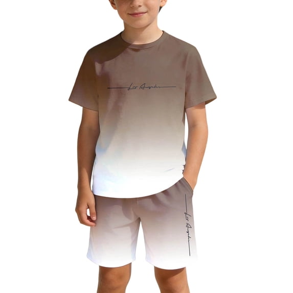 Tiijoy Boys Summer Outfits Gradient Short Sleeve T-Shirt Shorts Set, 2-Piece, Sizes 4-14