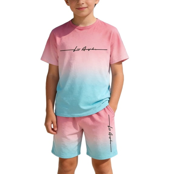 Tiijoy Boys Summer Outfits Gradient Short Sleeve T-Shirt Shorts Set, 2-Piece, Sizes 4-14