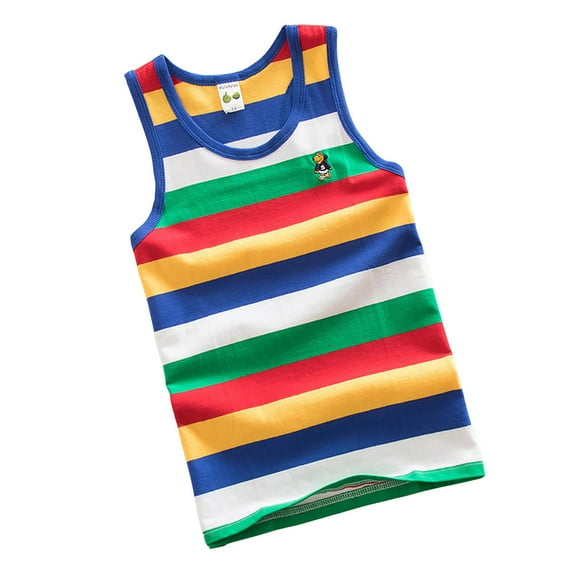 Tiijoy Boys Summer Rainbow Striped Tank Tops Comfortable Stretch Sleeveless Shirt, Sizes 5-6