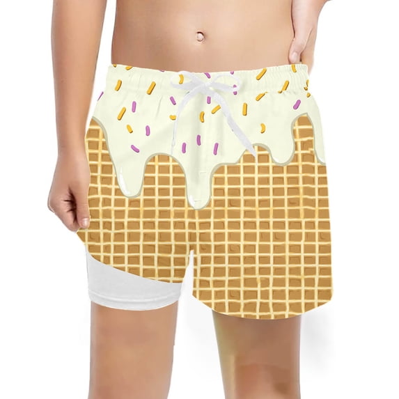 Tiijoy Boys Swim Trunks Cute Ice-Cream Print Swimming Shorts with Mesh Lining, Sizes 10-12