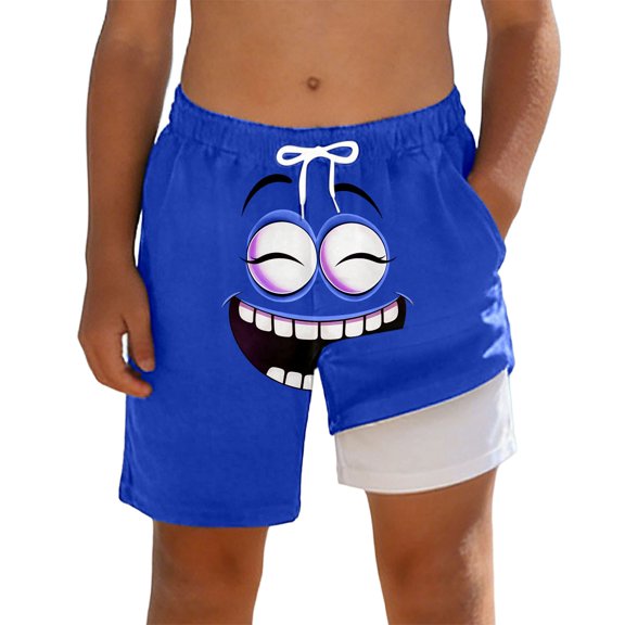 Tiijoy Boys Swim Trunks Funny Face Print Swim Shorts with Compression Liner, Sizes 5-16