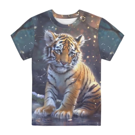 Tiijoy Boys Tiger Graphic Tee Casual Short Sleeve Round Neck T-Shirt, Yellow, Sizes 1-2