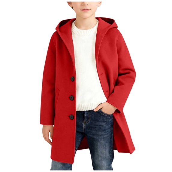 Tiijoy Boys Trench Jacket Hooded Long Jacket Fall Winter Casual Outerwear Coat, Red, Sizes 5-16