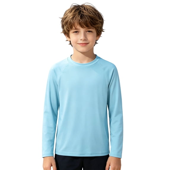 Tiijoy Boys UPF 50+ Long Sleeve Rash Guard Kids Solid Quick Drying Swim Shirt, Sizes 3-14