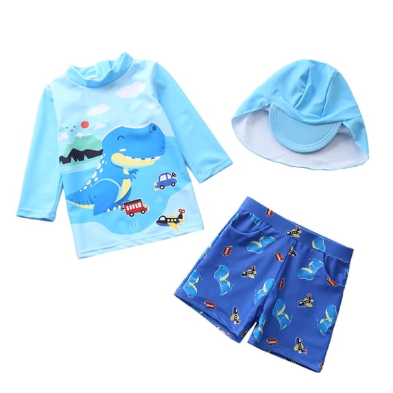 Tiijoy Boys UPF 50+ Long Sleeve Swim Shirt and Swim Trunks Rash Guard Swimsuit, 3-Piece, Sizes 4-5