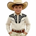 thumbnail image 1 of Tiijoy Boys Western Cowboy Shirt Casual Button Down Long Sleeve Shirt, Beige, Sizes 4-13, 1 of 3