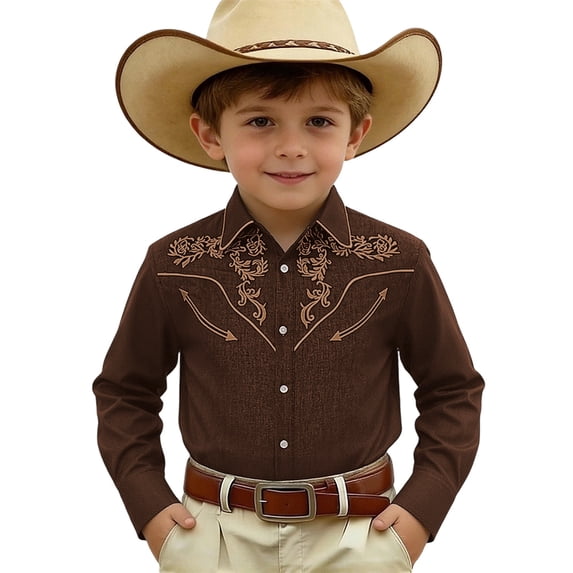 Tiijoy Boys Western Cowboy Shirt Long Sleeve Button Down Shirt Collared Top, Sizes 4-13