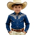 thumbnail image 1 of Tiijoy Boys Western Cowboy Shirt Long Sleeve Button Down Shirt Top, Navy, Sizes 4-13, 1 of 3