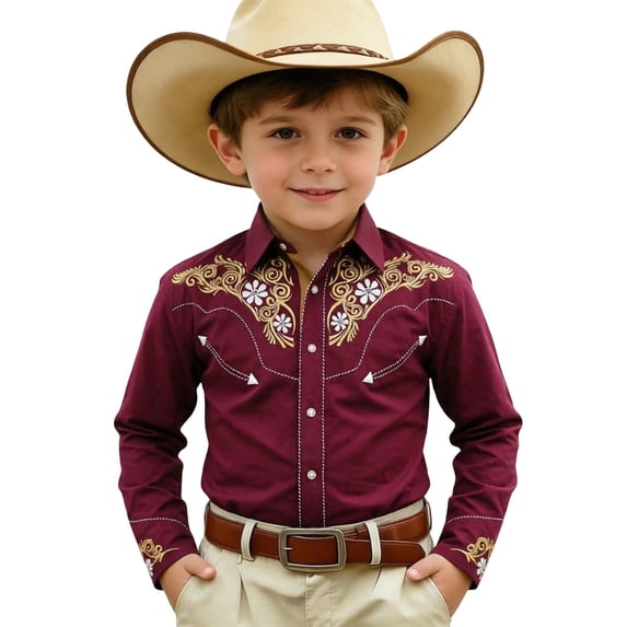Tiijoy Boys Western Cowboy Shirt Long Sleeve Button Down Shirt Top, Sizes 4-13