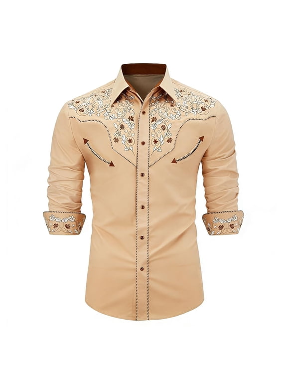 Boys Western Cowboy Shirt Long Sleeve Button Down Shirt Top for Kids, Sizes 4-13