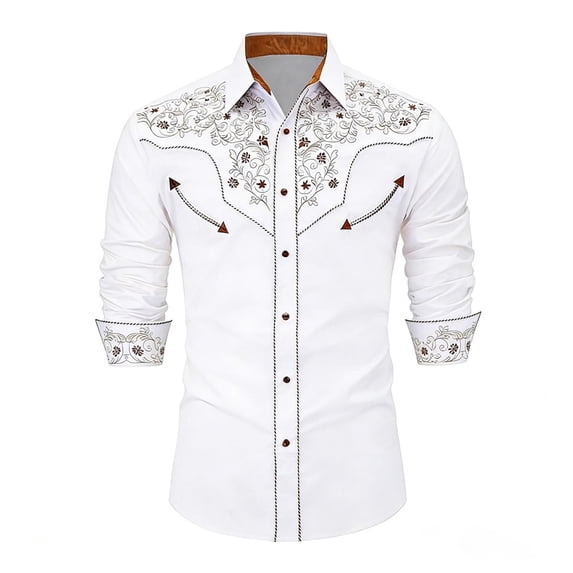 Tiijoy Boys Western Cowboy Shirt Long Sleeve Button Down Shirt Top for Kids, White, Sizes 4-13