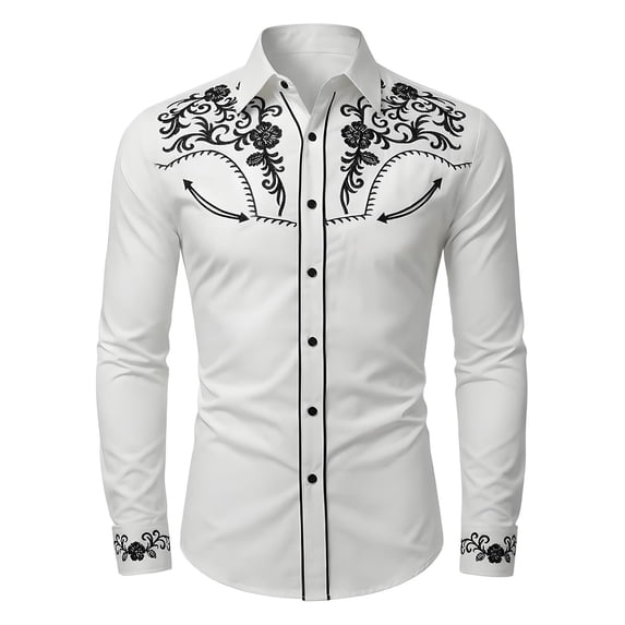Tiijoy Boys Western Cowboy Shirt Party Long Sleeve Button Down Shirt, White, Sizes 4-13