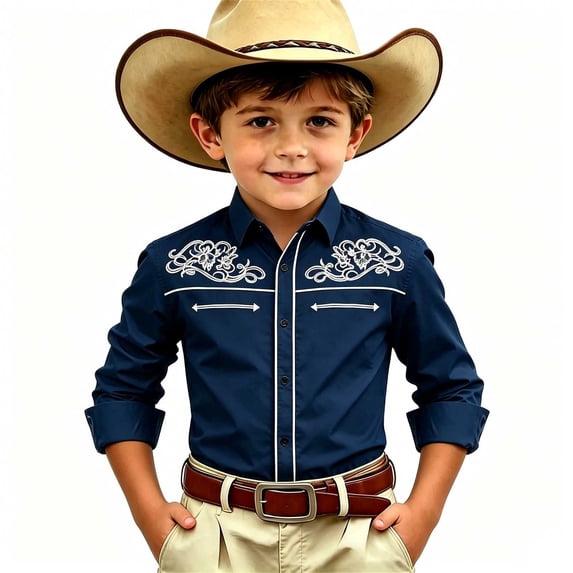 Tiijoy Boys Western Long Sleeve Button Down Shirt Vintage Collared Shirt Top, Sizes 4-13