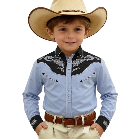 Tiijoy Boys Western Shirt Kids Long Sleeve Button Down Cowboy Shirt, Sizes 4-13