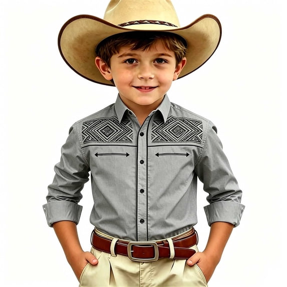 Tiijoy Boys Western Shirts Long Sleeve Button Down Shirt Casual Collared Top, Sizes 4-13