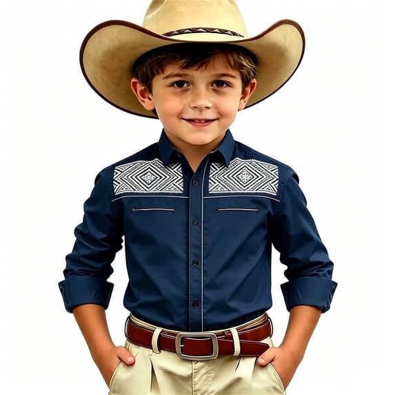 Tiijoy Boys Western Shirts Long Sleeve Button Down Shirt Casual Collared Top, Sizes 4-13