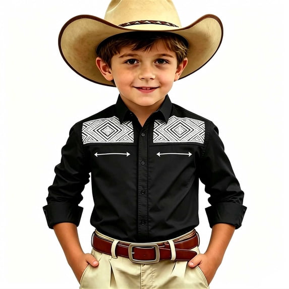 Tiijoy Boys Western Shirts Long Sleeve Button Down Shirt Casual Collared Top, Sizes 4-13