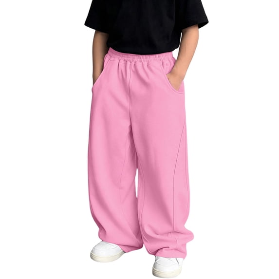 Tiijoy Boys Wide Leg Sweatpants Casual Athletic Comfy Loose Sweat Pants, Pink, Size 4-15