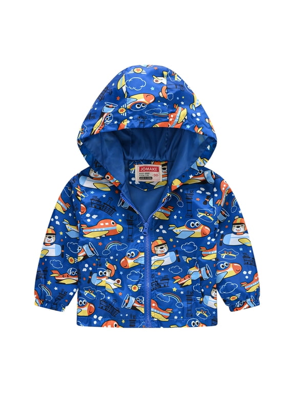 Boys Windbreaker Cartoon Lightweight Zip Up Hooded Jacket, Blue, Sizes 12M-5T