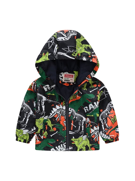 Boys Windbreaker Cartoon Lightweight Zip Up Hooded Jacket, Orange, Sizes 12M-5T