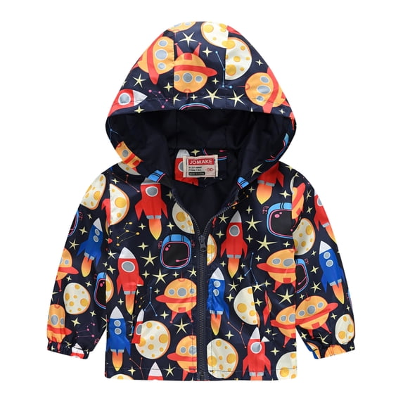 Tiijoy Boys Windbreaker Cartoon Lightweight Zip Up Hooded Jacket, Red, Sizes 12M-5T