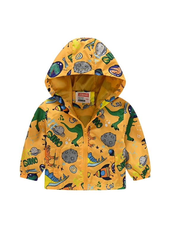 Boys Windbreaker Cartoon Lightweight Zip Up Hooded Jacket, Yellow, Sizes 12M-5T
