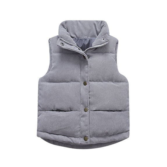 Tiijoy Boys Winter Warm Corduroy Puffer Vest Casual Sleeveless Jacket, Grey, Sizes 12M-6Y