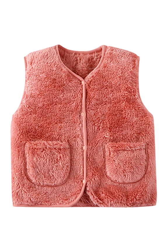 Boys and Girls' Fuzzy Winter Vest Solid Casual Sleeveless Jacket, Sizes 5-6