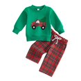 thumbnail image 1 of Tiijoy Christmas Boys Outfits Long Sleeve Crewneck Sweatshirt Plaid Pants Set, Sizes 0-3T, 1 of 8