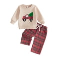 thumbnail image 1 of Tiijoy Christmas Boys Outfits Long Sleeve Crewneck Sweatshirt Plaid Pants Set, Sizes 0-3T, 1 of 7