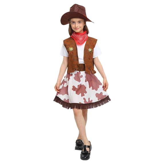 Tiijoy Cowboy Dress Up for Girls 4Pcs Set Kids Birthday Party Outfits, Sizes L