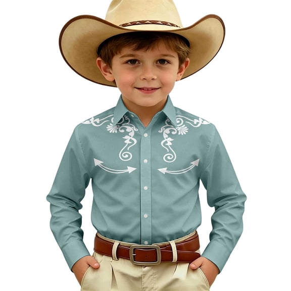Tiijoy Cowboy Shirts for Boys Western Long Sleeve Button Down Shirt Top, Sizes 4-13