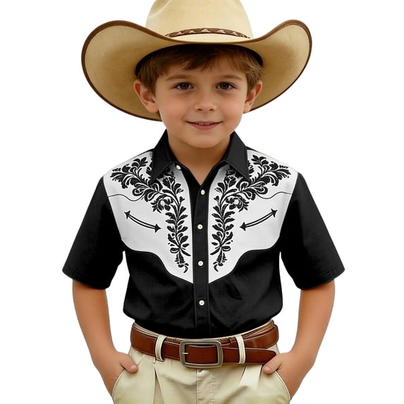 Tiijoy Cowboy Short Sleeve Shirt for Boys Summer Cowboy Button Down Shirt Top, Sizes 3-14