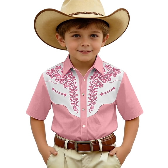 Tiijoy Cowboy Short Sleeve Shirt for Boys Summer Cowboy Button Down Shirt Top, Sizes 3-14