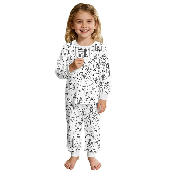 Tiijoy DIY Coloring Pajamas for Girls Princess Long Sleeve Top Pants Sleep Set, Sizes 2-3T