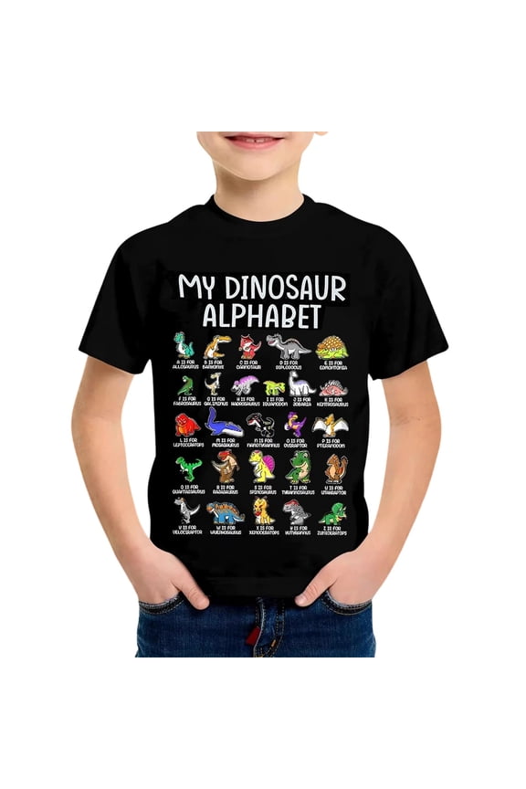 Dinosaur Graphic Tee for Boys Casual Short Sleeve Crew Neck T-Shirt, Sizes 4-5