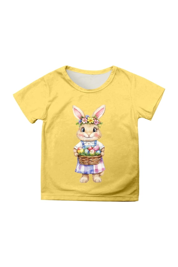 Easter T Shirt for Girls Cartoon Rabbit Print Short Sleeve T-Shirt Tee, Sizes 3-13