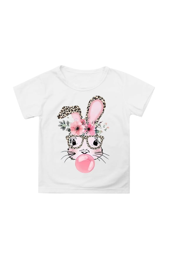 Easter T Shirt for Girls Cute Bunny Print Short Sleeve O Neck T-Shirt, Sizes 3-13