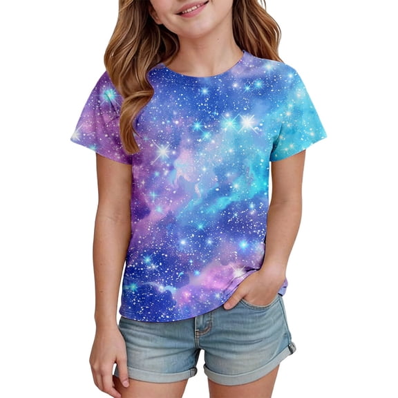 Tiijoy Galaxy T-Shirt for Girls Short Sleeve O-Neck T Shirt Kids Casual Tshirt, Sizes 12-13