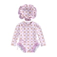 thumbnail image 1 of Tiijoy Girl Cute Ruffle Long Sleeve Rash Guard Swimsuit One-Piece Bathing Suit with Hat, Sizes 0-24 Months, 1 of 8