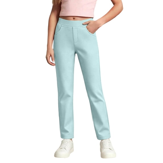 Tiijoy Girl School Uniform Pants Pull On Straight Fit Flat Front Pants, Size 5-14