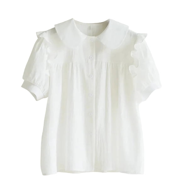Tiijoy Girl Short Sleeve Blouse Casual Ruffle Button Up Shirt Cute Summer Tops, Sizes 3-16