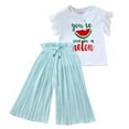thumbnail image 1 of Tiijoy Girl Summer Outfits Watermelon Print Ruffle Tshirt & Pleated Loose Pants, Sizes 8-9, 1 of 3