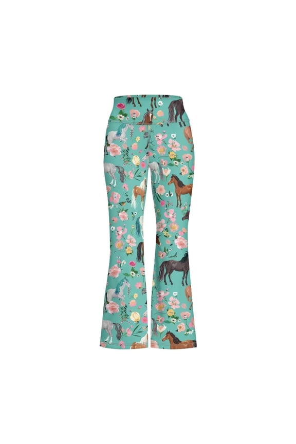 Girl's Athletic Flared Pants Horse Print Stretch Yoga Pants, Sizes 11-12