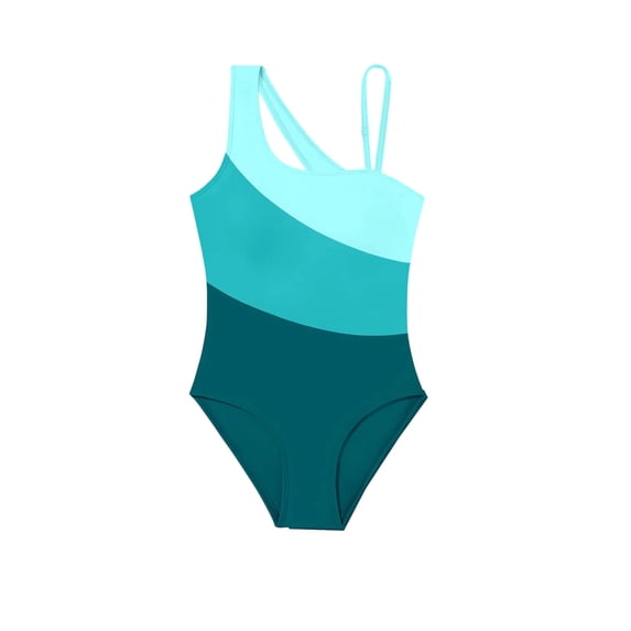 Tiijoy Girl's One-Piece Swimsuit Color Block Adjustable Strap Bathing Suit, Sizes 7-18