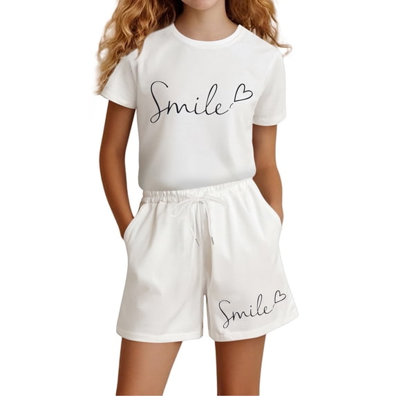 Tiijoy Girl's Shorts Set Summer Casual Short Sleeve T-Shirt Shorts Outfits, Sizes 3-14